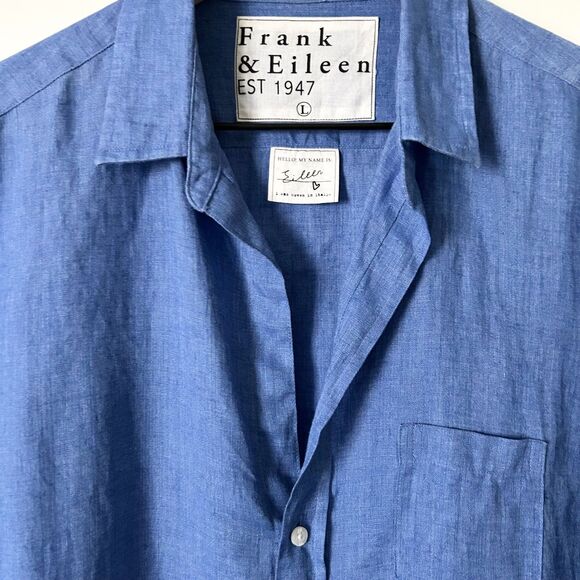 Frank & Eileen Eileen Relaxed Button-Up Italian Classic Linen Shirt Blue Size L - Picture 2 of 6